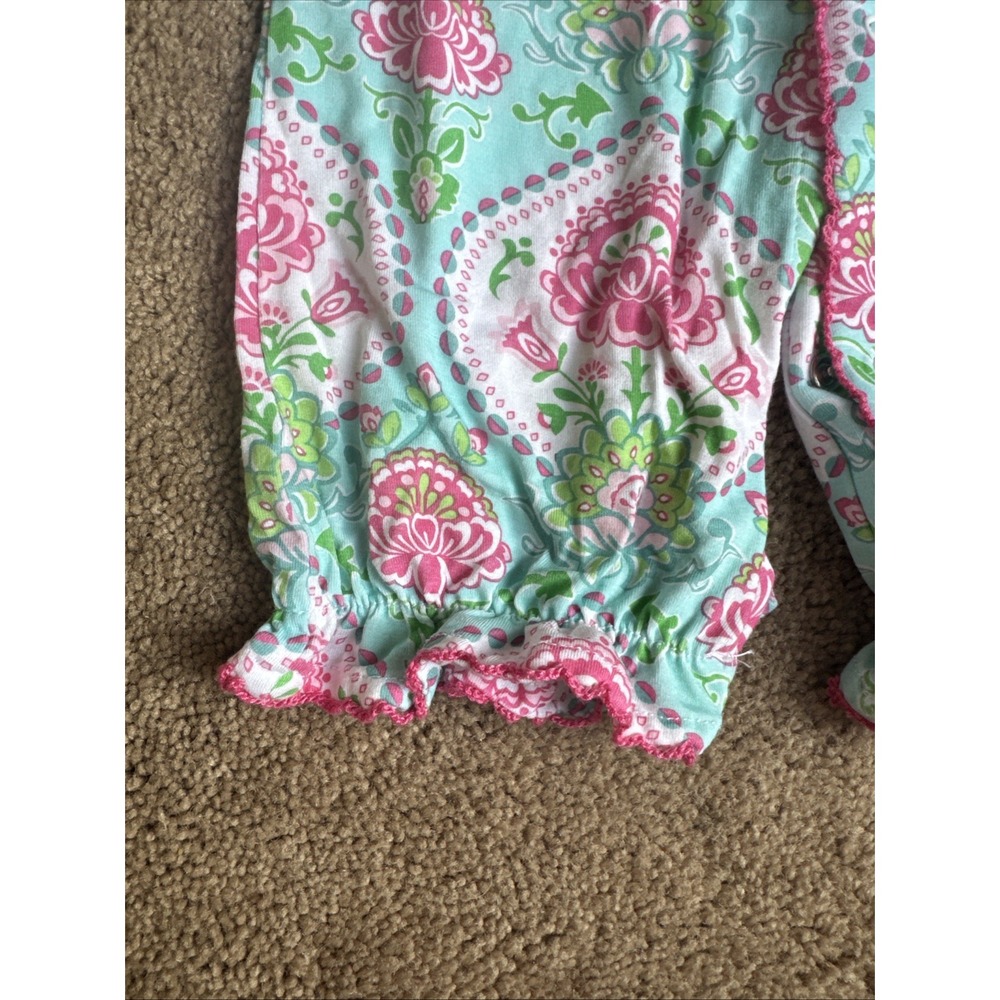 Mudpie Baby Girls Blue And Pink Floral Snap Up Outfit With Bow Cap 3-6 Months - Picture 4 of 10